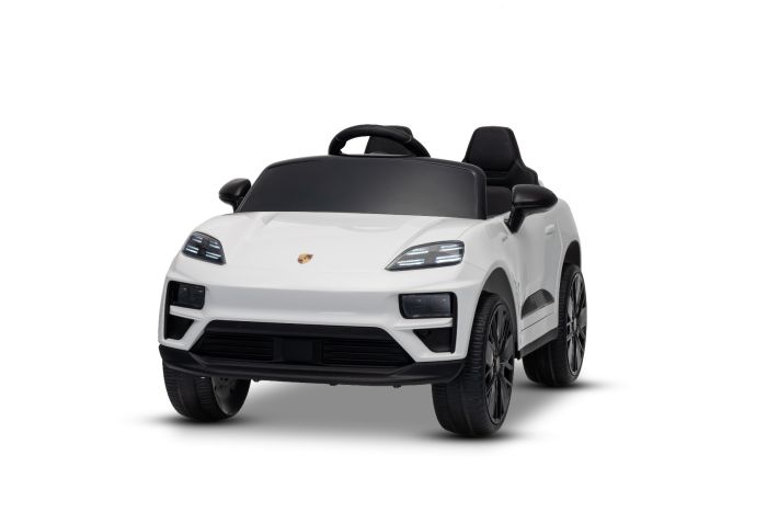 Elektrické autíčko Porsche Macan 12V s pohonom zadných kolies a licenciou (Jednomiestne), biele, Lítiová batéria, široké sedadlo, Odpružené nápravy, 2,4 GHz Diaľkový ovládač, MP3 prehrávač so vstupom USB/AUX, LED svetlá