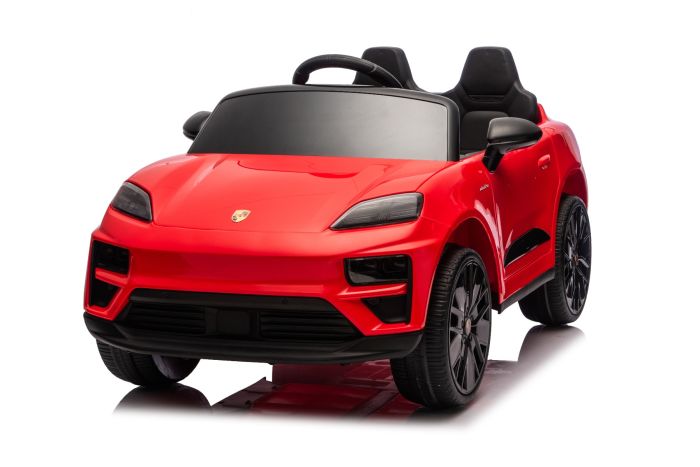 Elektrické autíčko Porsche Macan 12V s pohonom zadných kolies a licenciou (Jednomiestne), červené, Lítiová batéria, široké sedadlo, Odpružené nápravy, 2,4 GHz Diaľkový ovládač, MP3 prehrávač so vstupom USB/AUX, LED svetlá