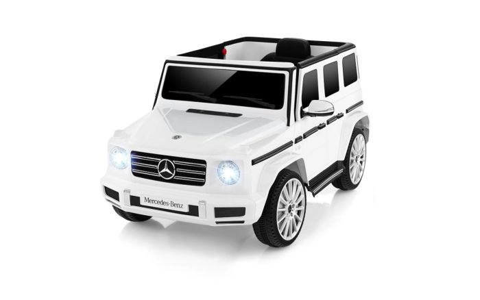 Beneo Motors Elektrické autíčko Mercedes G63 12V, biele, Jednomiestné sedadlo, Lítiová batéria, 2,4 GHz DO, 2XMOTOR, USB, Bluetooth, ORGINAL licencia