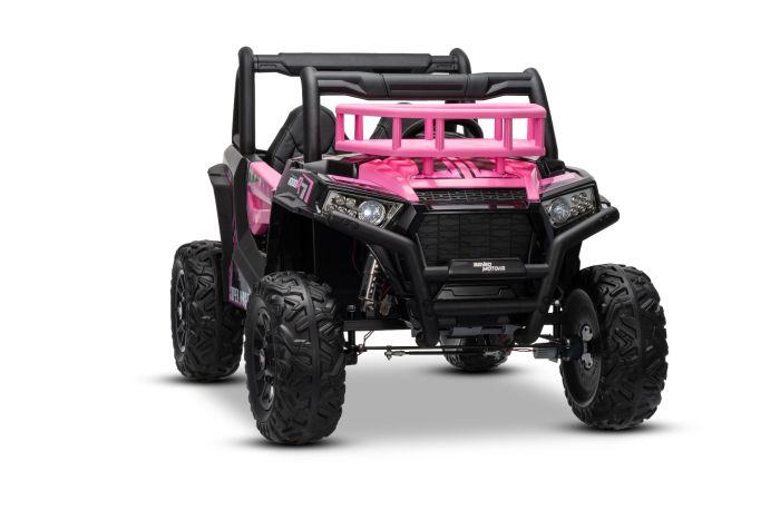 Beneo Motors elektrické autíčko UTV 24V, ružové, dvojmiestné, 2 x 200 W Motor, Lítiová batéria, EVA kolesá, odpružené nápravy, ektrická brzda, čalúnené sedadlo, 2,4 GHz DO, Dvojmiestne, USB, SD karta
