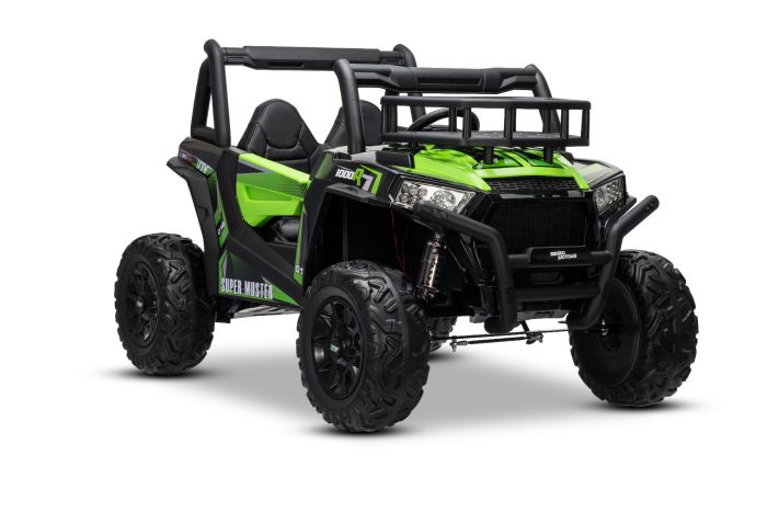 Beneo Motors elektrické autíčko UTV 24V, zelené, dvojmiestne, 2 x 200 W Motor, EVA kolesá, odpružené nápravy, ektrická brzda, čalúnené sedadlo, 2,4 GHz DO, LED Svetlá, USB, AUX