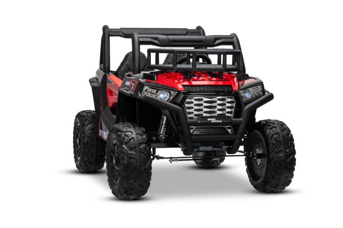 Beneo Motors elektrické autíčko UTV 24V, červené, dvojmiestné, 2 x 200 W Motor, Lítiová batéria, EVA kolesá, odpružené nápravy, ektrická brzda, čalúnené sedadlo, 2,4 GHz DO, Dvojmiestne, USB, SD karta