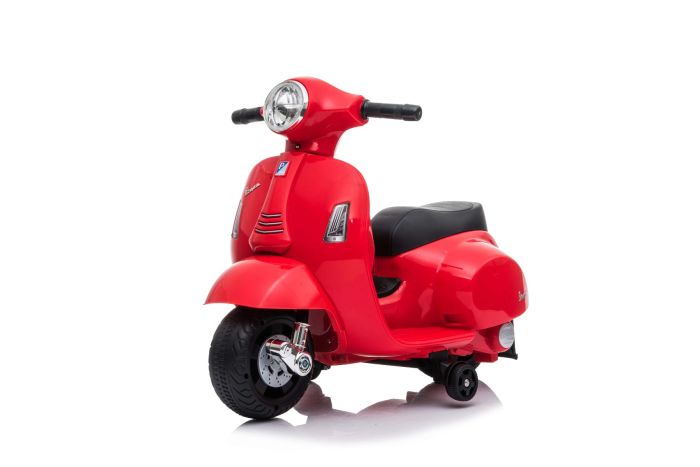 Elektrická motorka Vespa GTS, červené, s pomocnými kolesami, Licencované, 6V Batéria, 30W motor