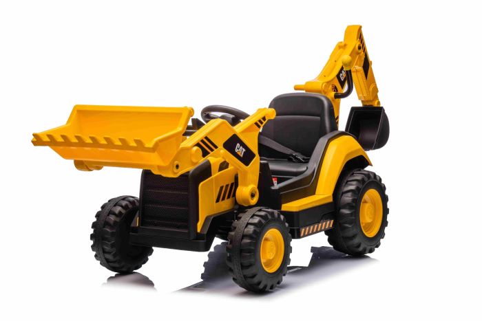 Licencovaný elektrický Báger Caterpillar so svahovacou aj výkopovou lyžicou, Jednomiestny, žltý, USB vstupom na MP3 Prehrávači, Zadným pohonom s 2 x 30W Motormi a Lítiovou batériou