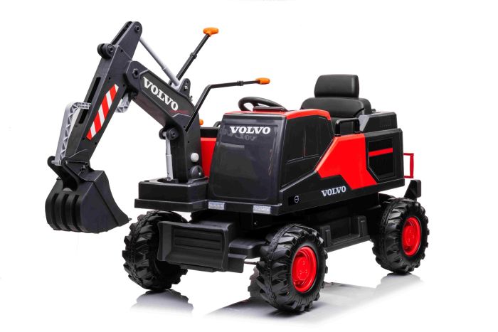 Elektrický Báger Volvo Excavator 12V s podkopovou lyžicou, Jednomiestne, červený, mäkké koženkové sedadlo, MP3 Prehrávač s USB/SD/AUX vstupom, Zadný pohon, 2 x 35W Motor, EVA kolesá, 12V/14Ah batéria