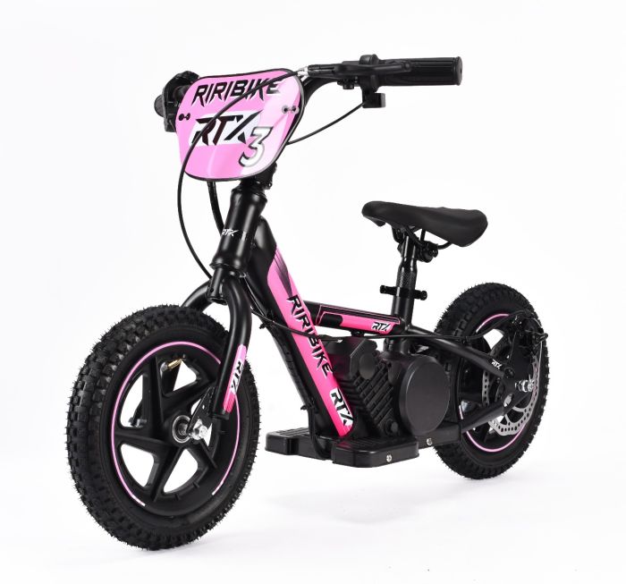 Detské elektrické odrážadlo RIRIBIKE RTX3 24V (12”), ružové, Lítiová batéria, 100W motor, Kotúčová brzda, Nastaviteľné mäkké PU sedadlo