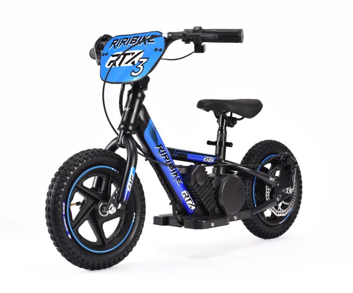 Detské elektrické odrážadlo RIRIBIKE RTX3 24V (12”), modré, Lítiová batéria, 100W motor, Kotúčová brzda, Nastaviteľné mäkké PU sedadlo