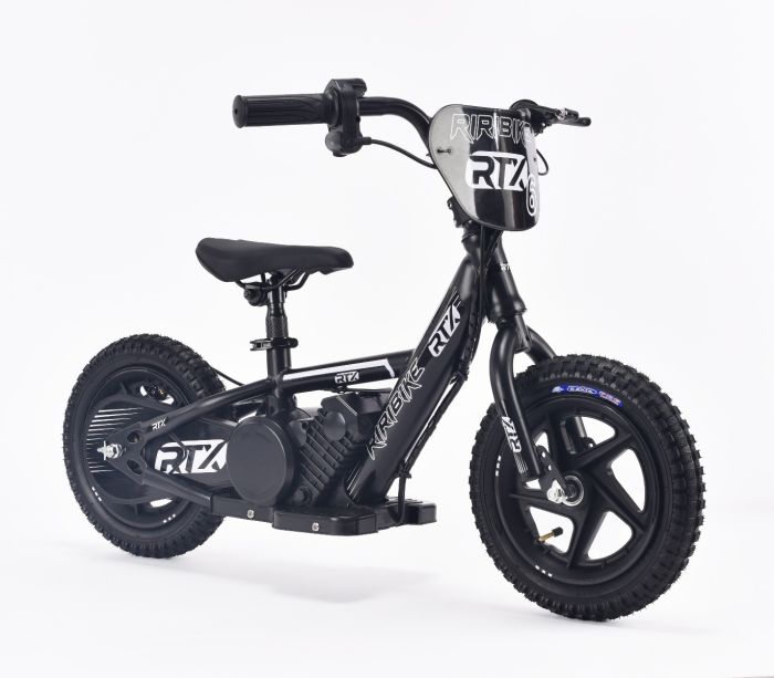 Detské elektrické odrážadlo RIRIBIKE RTX3 24V (12”), čierne, Lítiová batéria, 100W motor, Kotúčová brzda, Nastaviteľné mäkké PU sedadlo