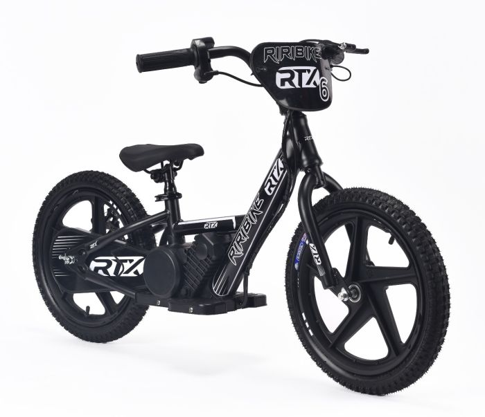 Detské elektrické odrážadlo RIRIBIKE RTX6 24V (16”), čierne, Lítiová batéria, 250W Motor, Kotúčová brzda, Nastaviteľné mäkké PU sedadlo