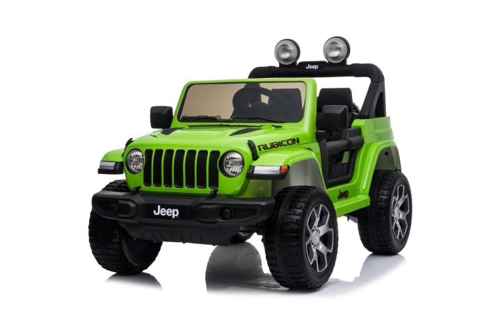 Elektrické autíčko JEEP Wrangler, Jednomiestne, Zelené, Koženkové sedadlá, Rádio s Bluetooth prehrávačom, SD/USB vstup, Pohon 4x4, Lítiová batéria, EVA kolesá, Odpružená náprava, 2,4 GHz Dialkové Ovládanie