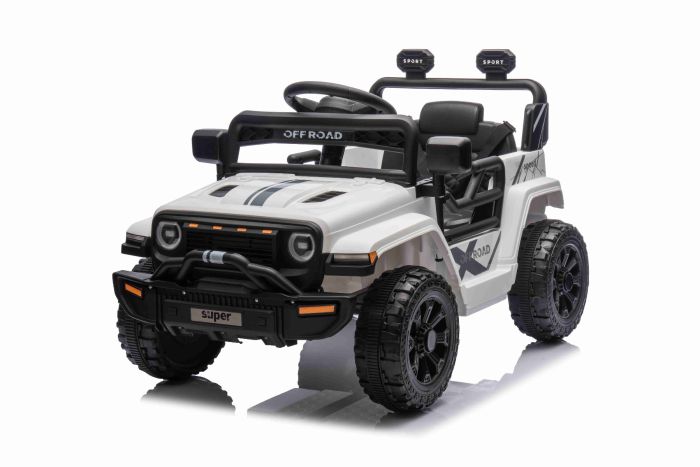 Elektrické autíčko OFFROAD NEW s pohonom zadných kolies, biele, Lítiová batéria, Vysoký podvozok, široké sedadlo, Odpružené nápravy, 2,4 GHz Diaľkový ovládač, LED svetlá