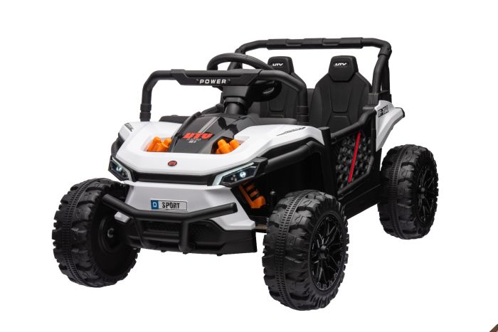 Elektrické autíčko UTV Small 12V, biely, Pohon zadných kolies, 12V batéria, Plastové kolesá, široké dvojité sedadlo, 2,4 GHz Diaľkový ovládač, Jednomiestne, MP3 prehrávač so vstupom USB/SD, LED Svetlá