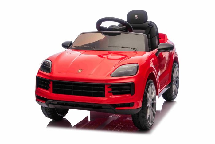 Elektrické autíčko Porsche Cayenne 12V s pohonom zadných kolies a licenciou (Jednomiestne), červené, Lítiová batéria, široké sedadlo, Odpružené nápravy, 2,4 GHz Diaľkový ovládač, MP3 prehrávač so vstupom USB/AUX, LED svetlá