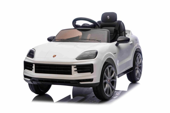 Elektrické autíčko Porsche Cayenne 12V s pohonom zadných kolies a licenciou (Jednomiestne), biele, Lítiová batéria, široké sedadlo, Odpružené nápravy, 2,4 GHz Diaľkový ovládač, MP3 prehrávač so vstupom USB/AUX, LED svetlá