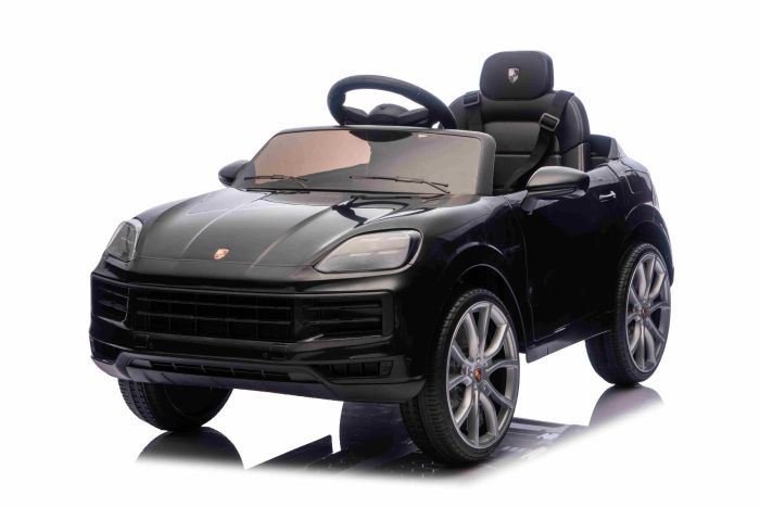 Elektrické autíčko Porsche Cayenne 12V s pohonom zadných kolies a licenciou (Jednomiestne), čierne, Lítiová batéria, široké sedadlo, Odpružené nápravy, 2,4 GHz Diaľkový ovládač, MP3 prehrávač so vstupom USB/AUX, LED svetlá