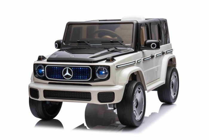 Elektrické autíčko Mercedes-Benz EQG 12V, biele, LED Podsvietené častí karosérie, funkčné predné aj zadné svetlá, 2.4 GHz diaľkové ovládanie, USB/Aux Vstup, Lítiová batéria, 2 X 35W motor, ORIGINÁL licencia