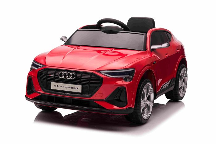 Elektrické autíčko Audi E-tron Sportback 12V, červené, široké jednomiestne sedadlo s trojbodovým pásom, 2,4 GHz diaľkové ovládanie, USB/AUX Vstup, Odpruženie, Lítiová batéria, LED svetlá, 2 X 25W Motor, ORIGINÁL licencia