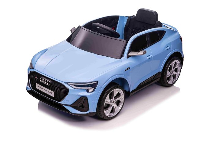 Elektrické autíčko Audi E-tron Sportback 12V, modré, široké jednomiestne sedadlo s trojbodovým pásom, 2,4 GHz diaľkové ovládanie, USB/AUX Vstup, Odpruženie, Lítiová batéria, LED svetlá, 2 X 25W Motor, ORIGINÁL licencia