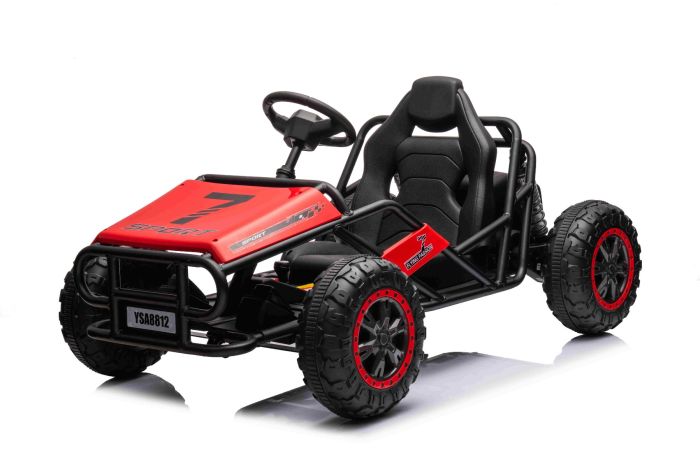 Elektrická Motokára SPORT-KART 24V, červená, EVA kolesá, Koženkové sedadlo, 2 x 50W Motor, 24V Batéria, Masívna kovová konštrukcia