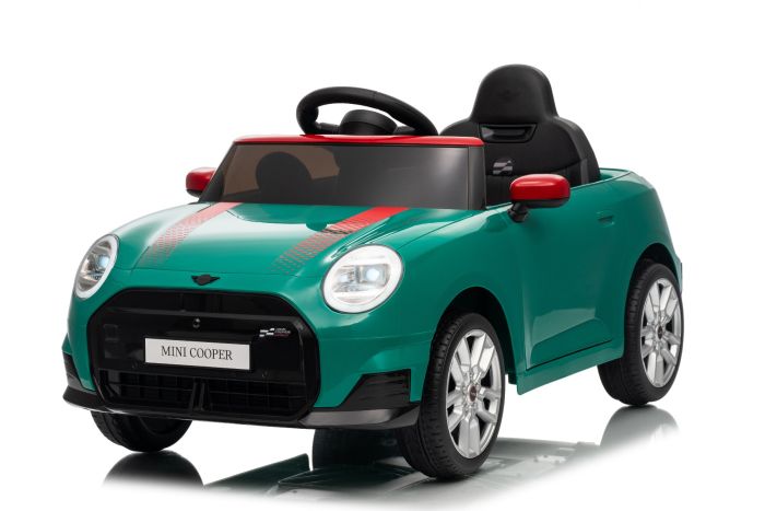 Elektrické autíčko Mini Cooper 12V, zelené, USB Vstup s Bluetooth pripojením na MP3 Prehrávači, 2,4 GHz diaľkové ovládanie, 2 x 25W Motor, Lítiová batéria, LED svetlá, ORIGINAL licencia