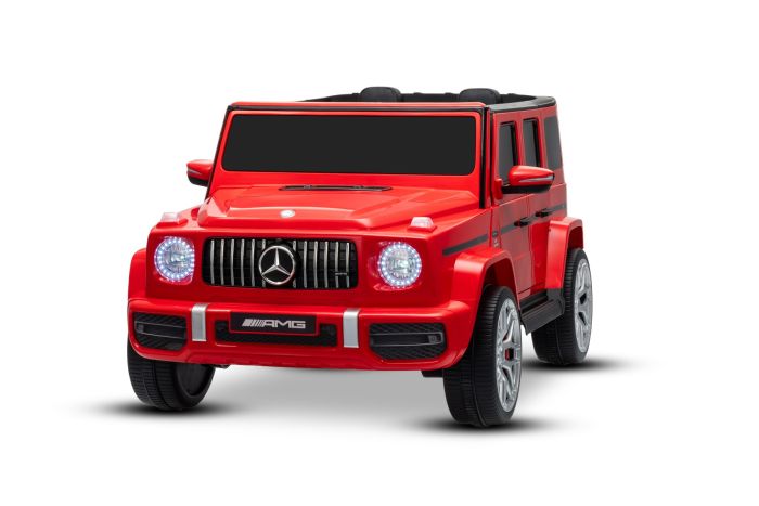 Elektrické autíčko Mercedes-Benz G63 AMG 4x4 Dvojmiestne 24V, červené, MP3 Prehrávač s USB/AUX a Bluetooth pripojením, Pohon 4x4, Lítiová batéria , EVA kolesá s odpružením, Koženkové sedadlá, Diaľkový ovládač, Licencované