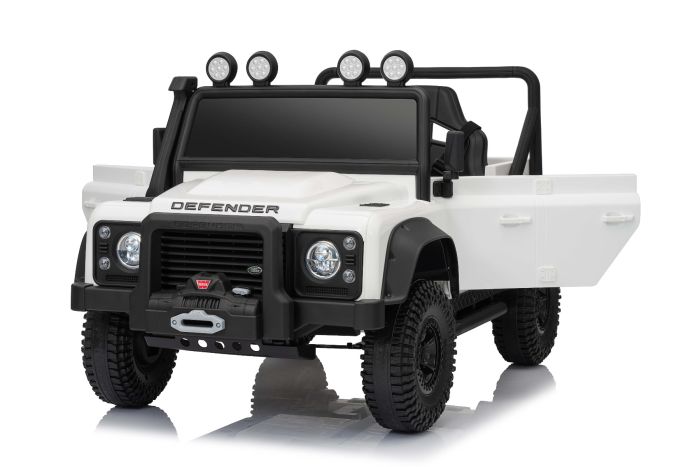 Elektrické autíčko Land Rover Defender 110 SVX 12V, biele, 4X4 pohon, LED svetlá, predné aj zadné odpruženie kolies, 2.4 GHz diaľkové ovládanie, USB/Aux Vstup, Bluetooth, Lítiová batéria, 4 X 25W motor, ORIGINÁL licencia