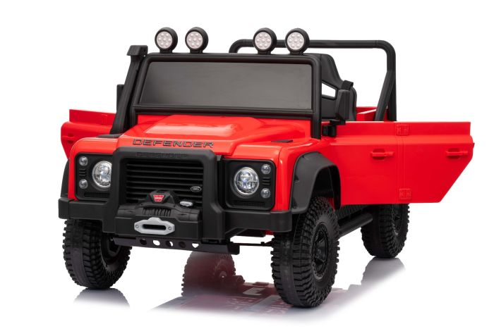 Elektrické autíčko Land Rover Defender 110 SVX 12V, červené, 4X4 pohon, LED svetlá, predné aj zadné odpruženie kolies, 2.4 GHz diaľkové ovládanie, USB/Aux Vstup, Bluetooth, Lítiová batéria, 4 X 25W motor, ORIGINÁL licencia