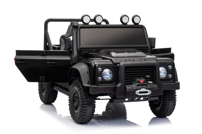 Elektrické autíčko Land Rover Defender 110 SVX 12V, čierne, 4X4 pohon, LED svetlá, predné aj zadné odpruženie kolies, 2.4 GHz diaľkové ovládanie, USB/Aux Vstup, Bluetooth, Lítiová batéria, 4 X 25W motor, ORIGINÁL licencia