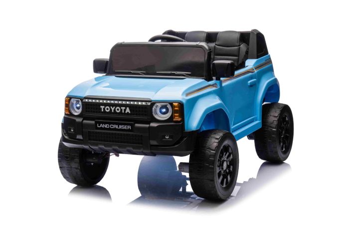 Elektrické autíčko Toyota Landcruiser 12V, modré, široké jednomiestne sedadlo, 2,4 GHz diaľkové ovládanie, USB / AUX Vstup, Bluetooth, Odpruženie, Lítiová batéria, LED svetlá, 2 X 25W Motor, ORIGINÁL licencia