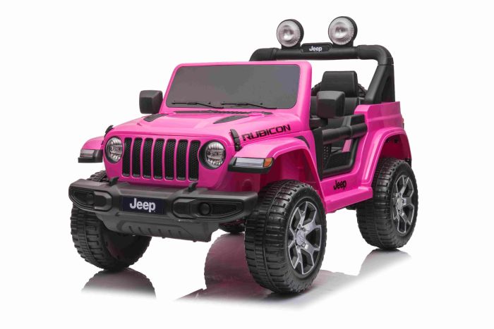 Elektrické autíčko JEEP Wrangler, Jednomiestne, Ružové, Koženkové sedadlá, Rádio s Bluetooth prehrávačom, SD/USB vstup, Pohon 4x4, Lítiová batéria, EVA kolesá, Odpružená náprava, 2,4 GHz Dialkové Ovládanie