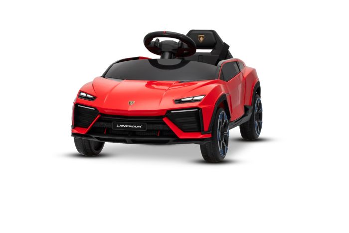 Elektrické autíčko Lamborghini Lanzador 12V s pohonom zadných kolies a licenciou (Jednomiestne), červené, Lítiová batéria, LED svetlá, široké sedadlo, 2,4 GHz diaľkový ovládač, MP3 prehrávač so vstupom USB/AUX a Bluetooth pripojením