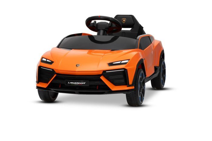 Elektrické autíčko Lamborghini Lanzador 12V s pohonom zadných kolies a licenciou (Jednomiestne), oranžové, Lítiová batéria, LED svetlá, široké sedadlo, 2,4 GHz diaľkový ovládač, MP3 prehrávač so vstupom USB/AUX a Bluetooth pripojením